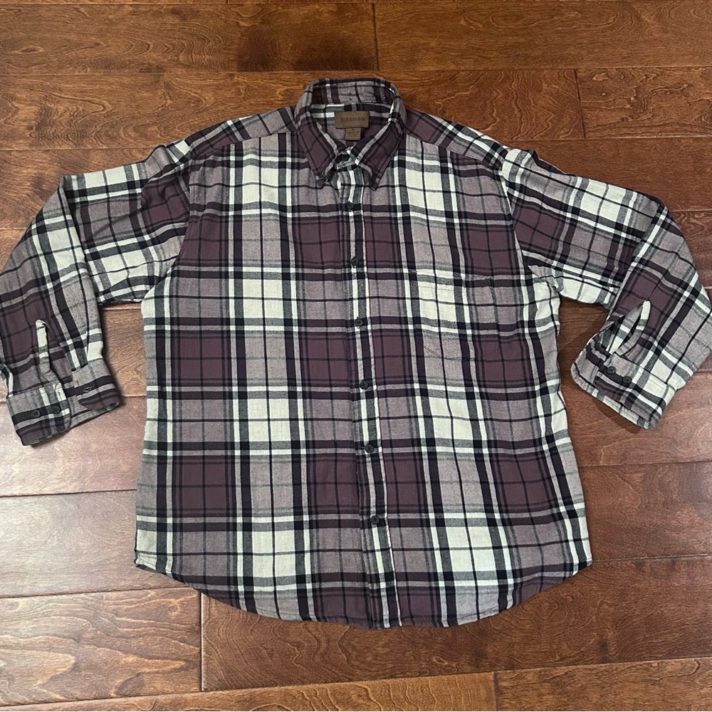 St John’s Bay Cotton Flannel Shirt Mens X-Large Long Sleeve Brown Plaid Tartan